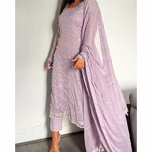 48" Thread & Rivet Moti Lace Border Dress with Micro Inner & Foux Gorgette Dupata, 1kg