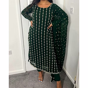 48" Thread & Rivet Moti Lace Border Dress with Micro Inner & Foux Gorgette Dupata, 1kg