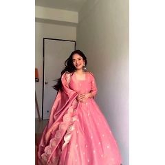 Silk Organza Gown with Cutwork Thread Dupatta - 52" Length