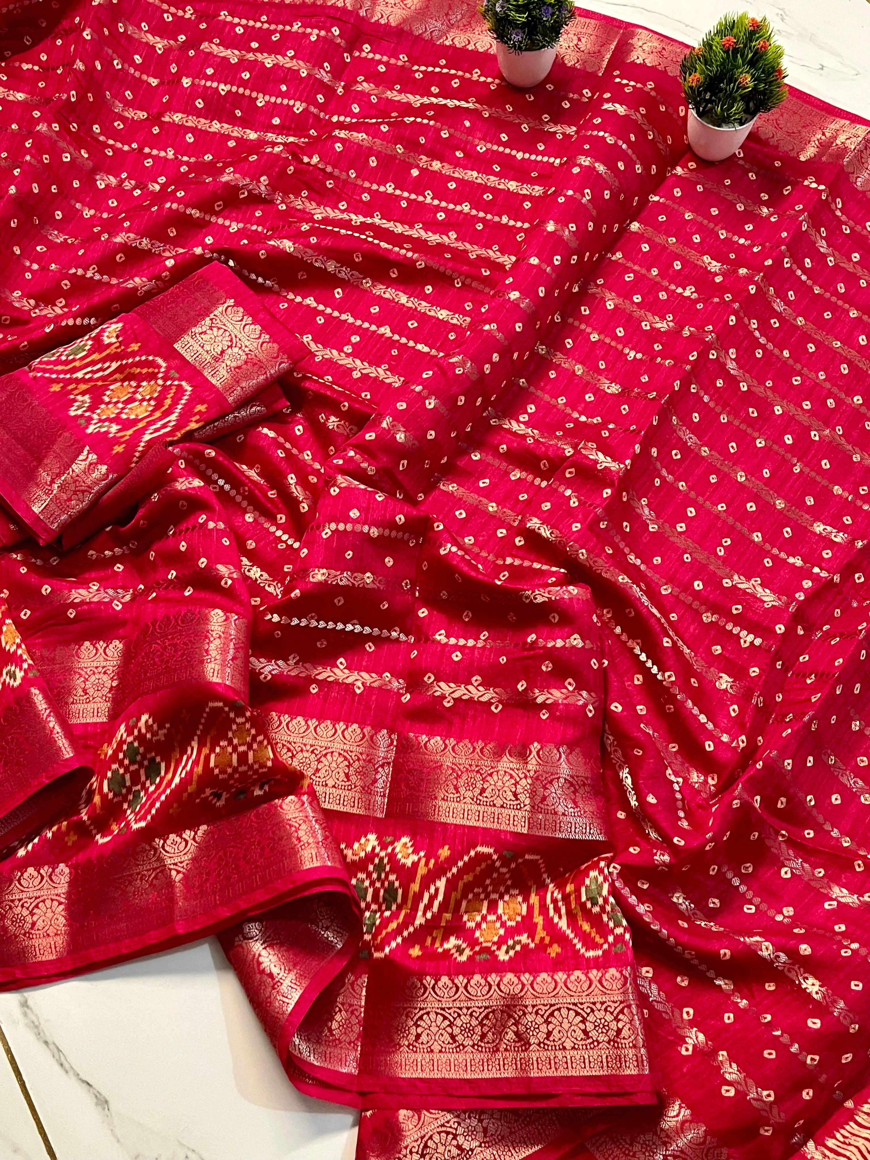 Candy Cotton Silk Saree with Intricate Jacquard Border - Authentic Design-Red-4