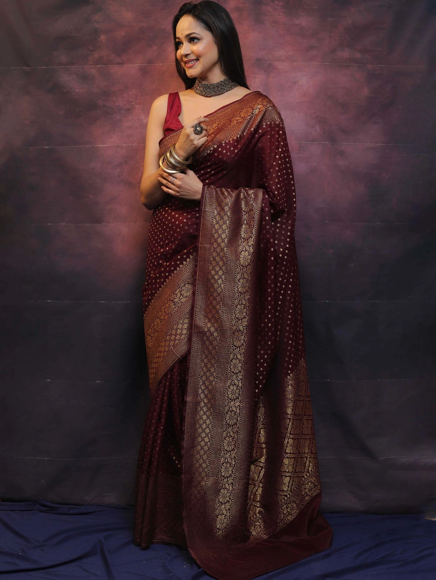 Pure Banarasi Soft Silk Saree with Stunning Copper Zari Weaving-RAL-349-Maroon