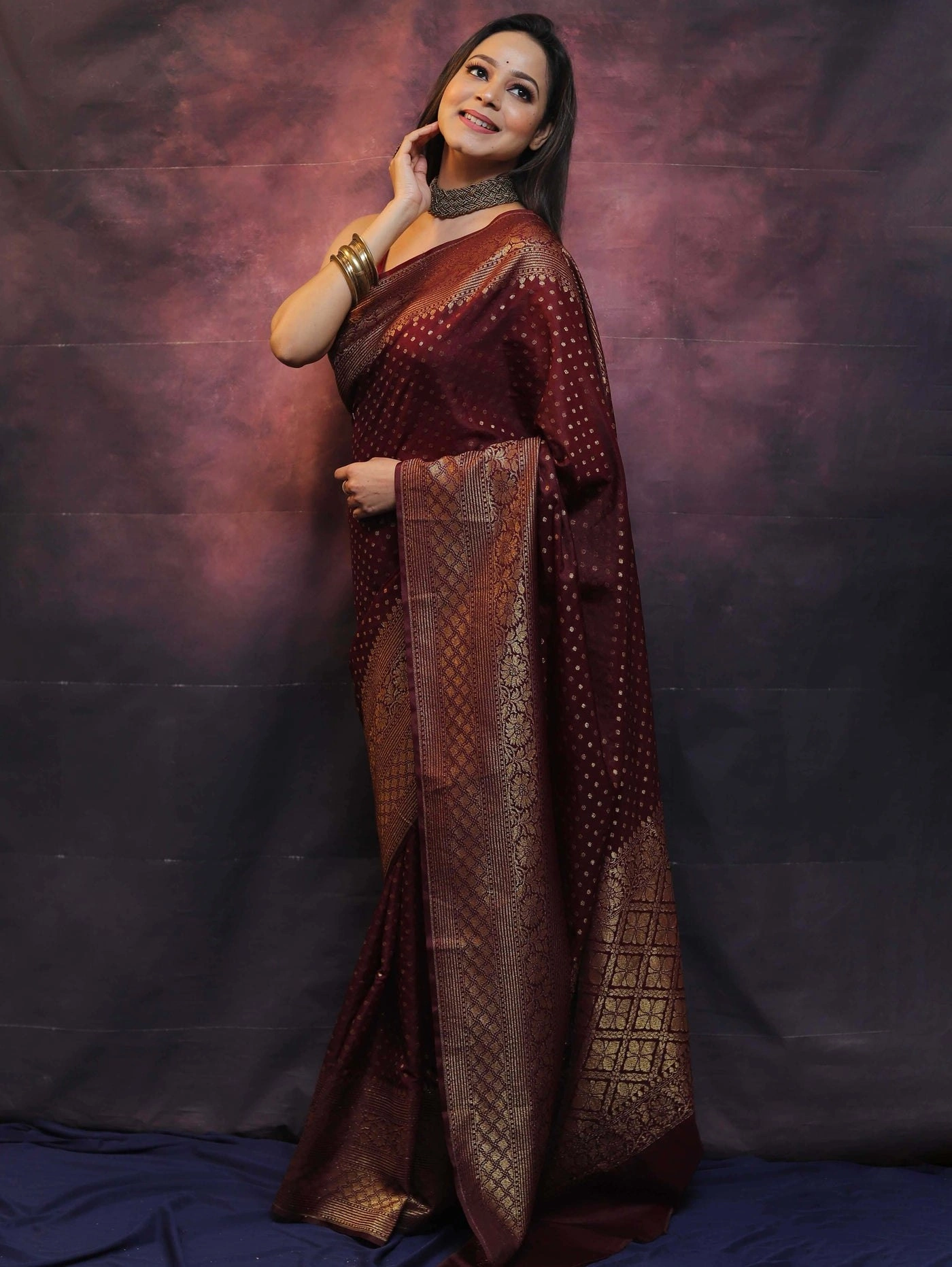 Pure Banarasi Soft Silk Saree with Stunning Copper Zari Weaving-Maroon-3