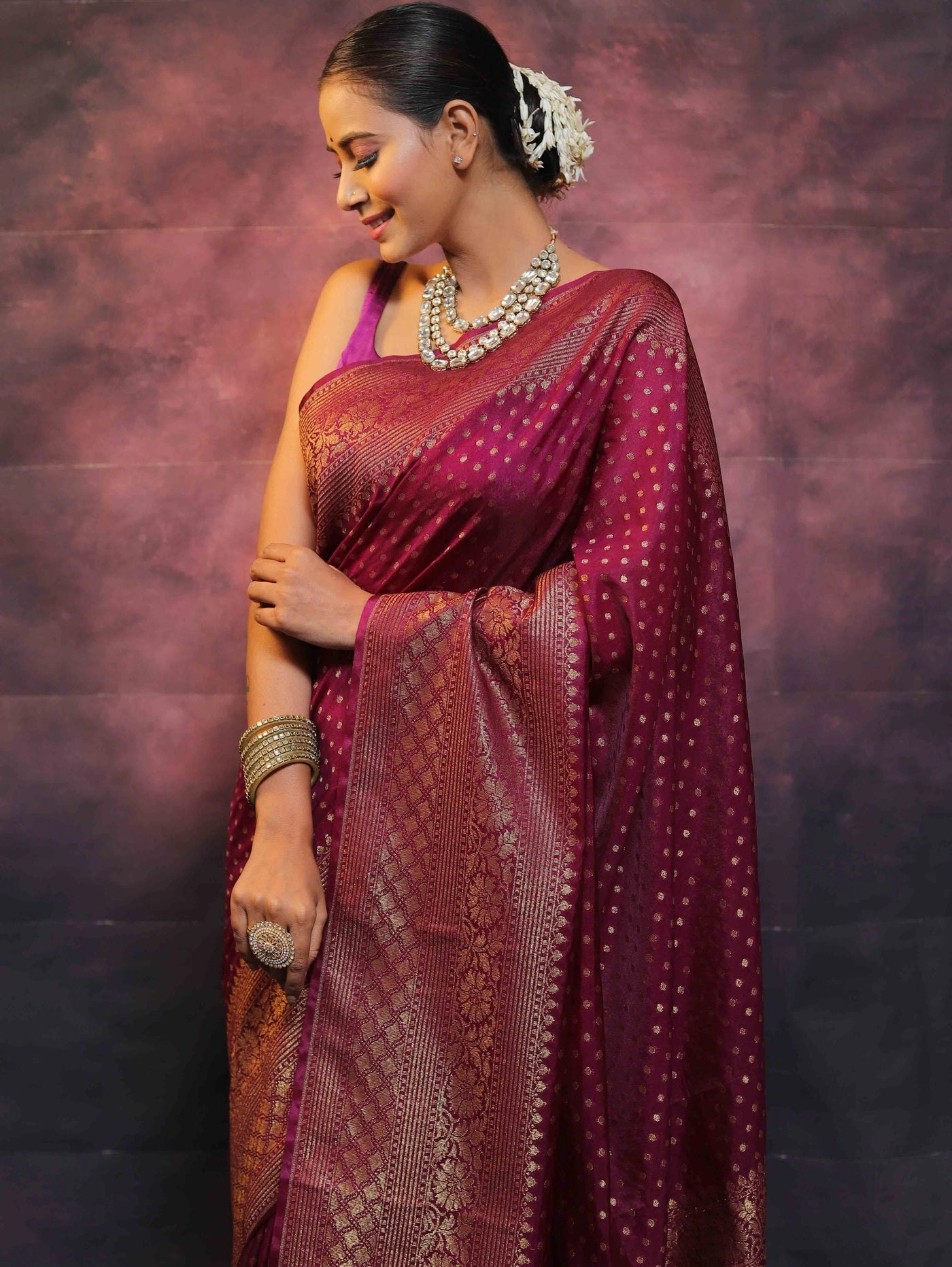 Pure Banarasi Soft Silk Saree with Stunning Copper Zari Weaving-Red-1