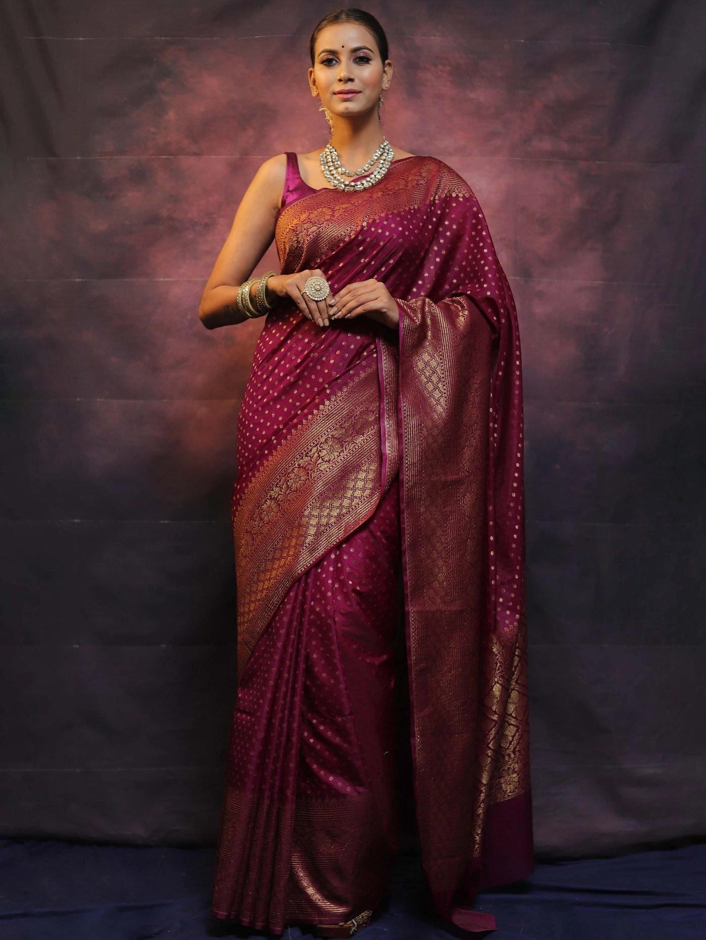 Pure Banarasi Soft Silk Saree with Stunning Copper Zari Weaving-Red-3