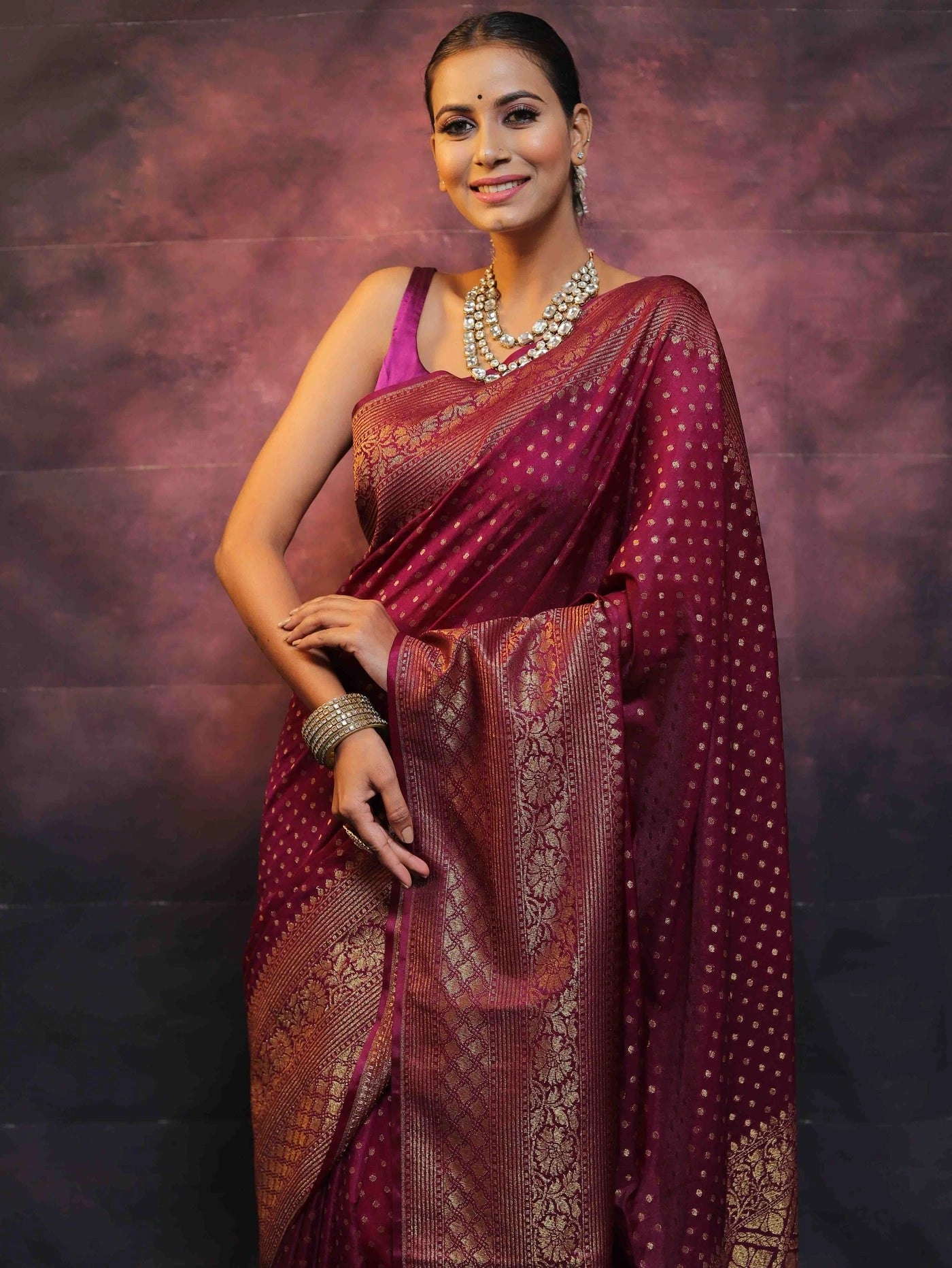 Pure Banarasi Soft Silk Saree with Stunning Copper Zari Weaving-Red-5