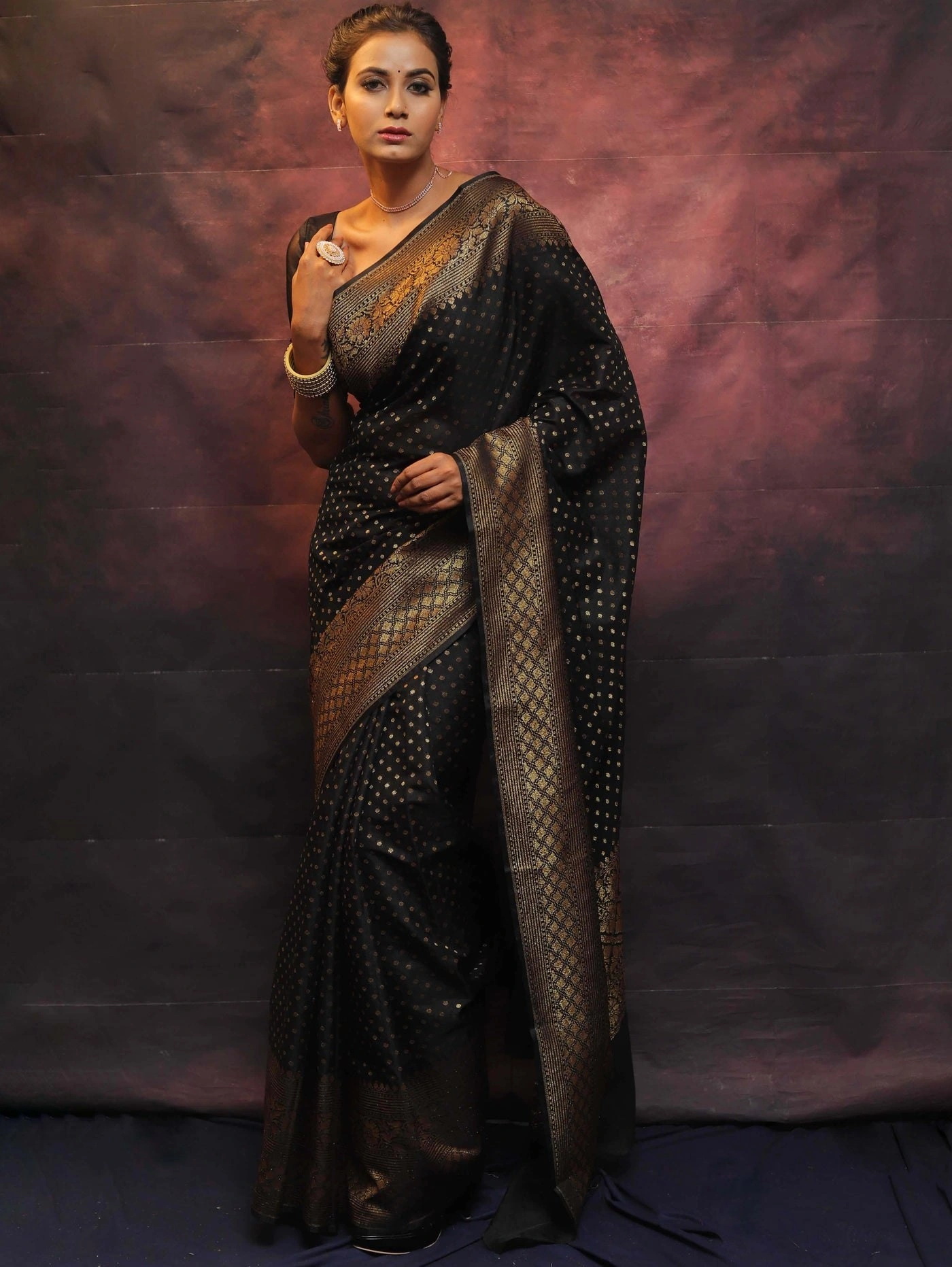 Pure Banarasi Soft Silk Saree with Stunning Copper Zari Weaving-RAL-349-Black