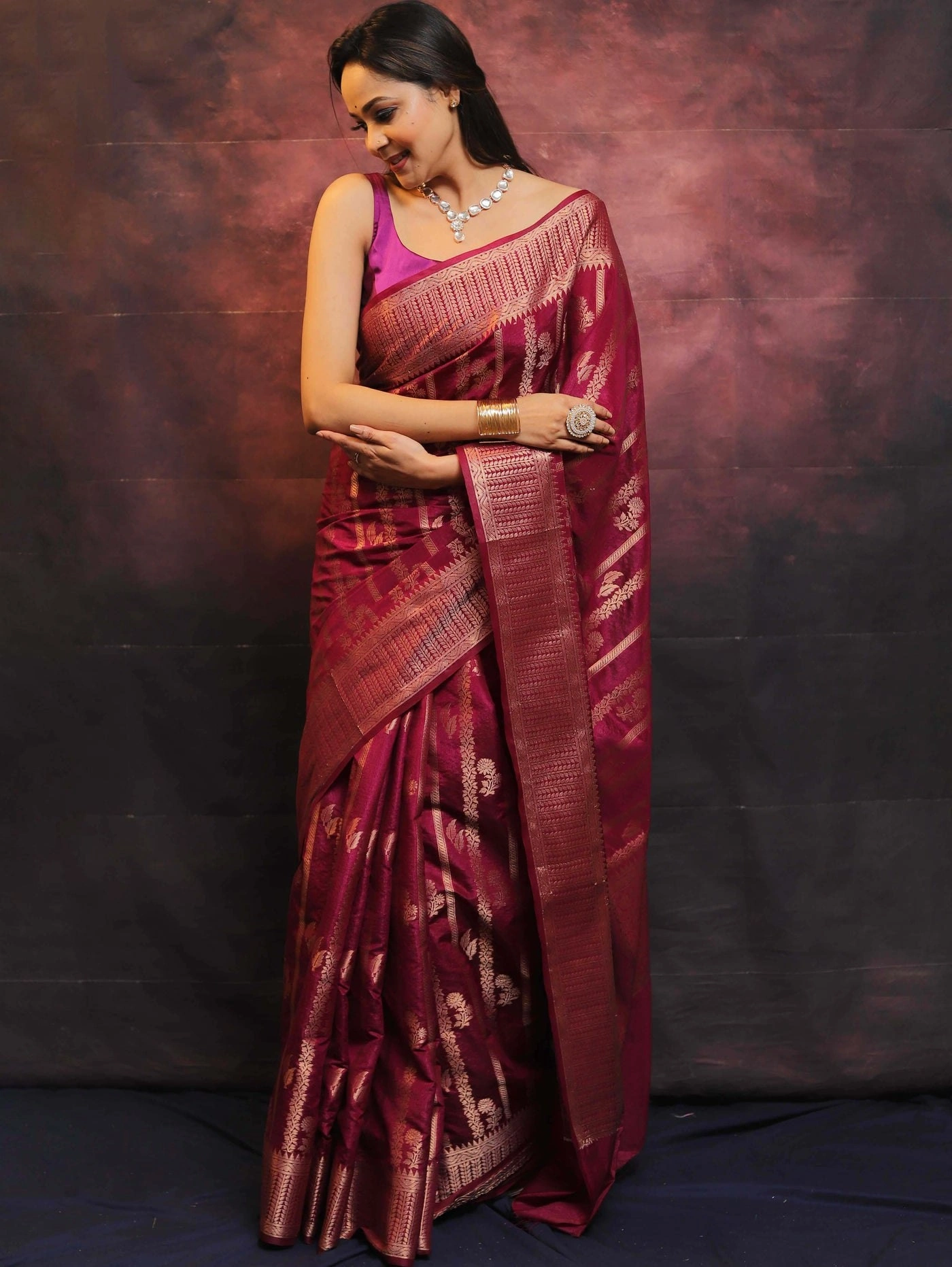 Pure Banarasi Soft Silk Saree with Stunning Copper Zari Weaving-RAL-350-Red