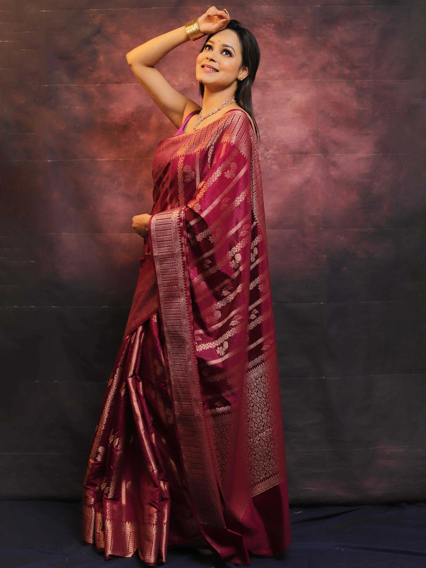 Pure Banarasi Soft Silk Saree with Stunning Copper Zari Weaving-Red-1