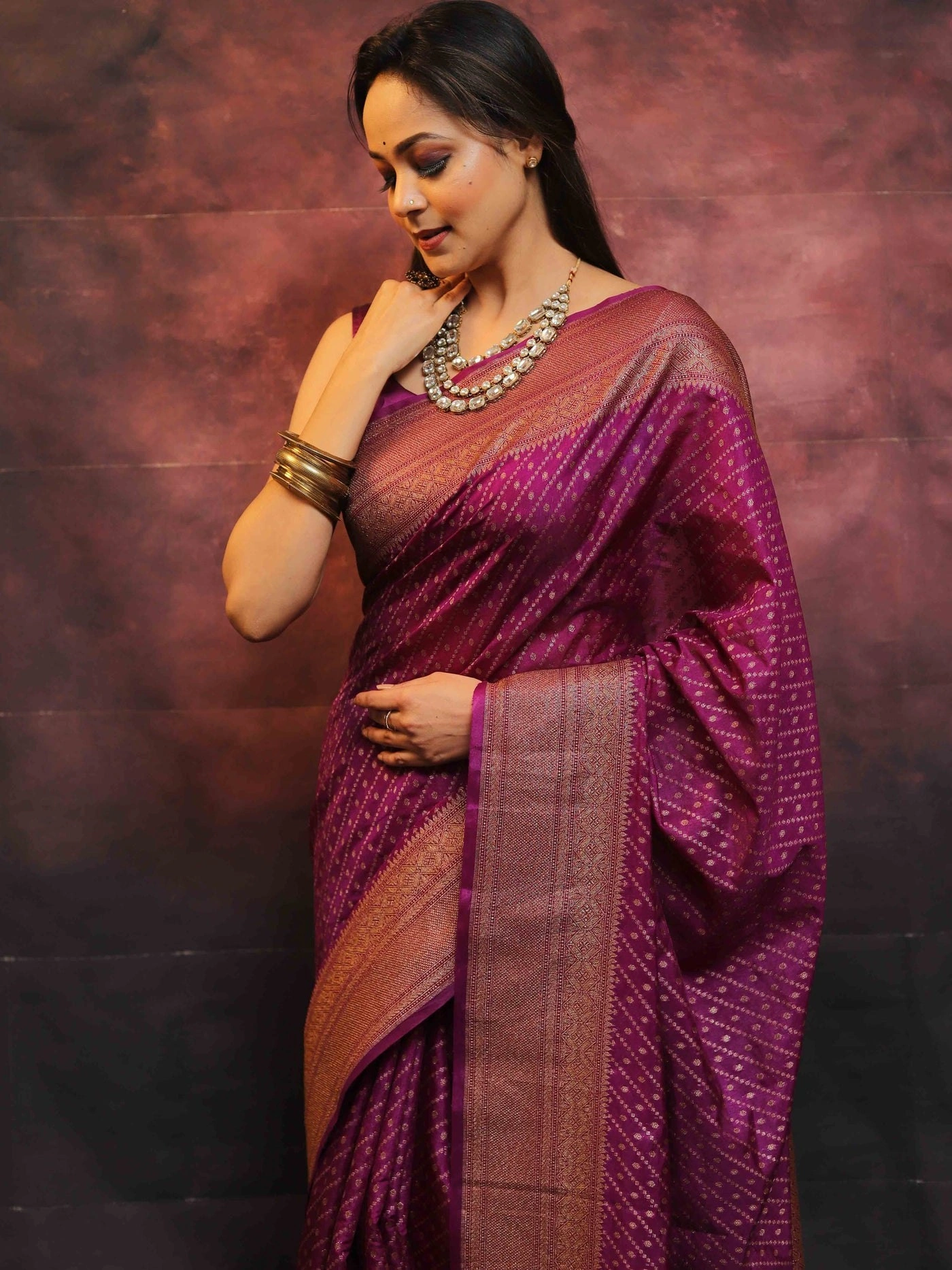 Pure Banarasi Soft Silk Saree with Stunning Copper Zari Weaving-Maroon-1