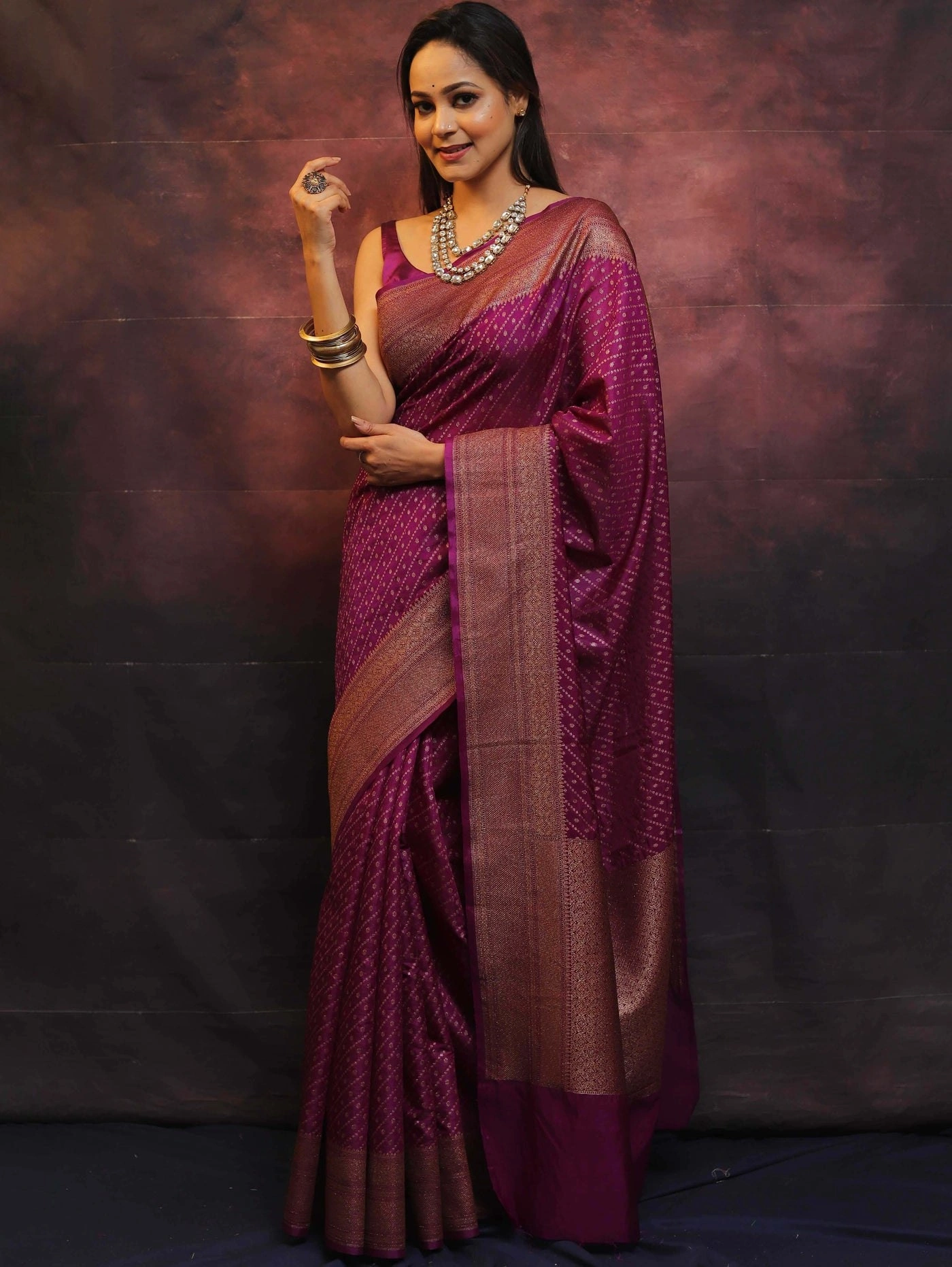 Pure Banarasi Soft Silk Saree with Stunning Copper Zari Weaving-Maroon-2