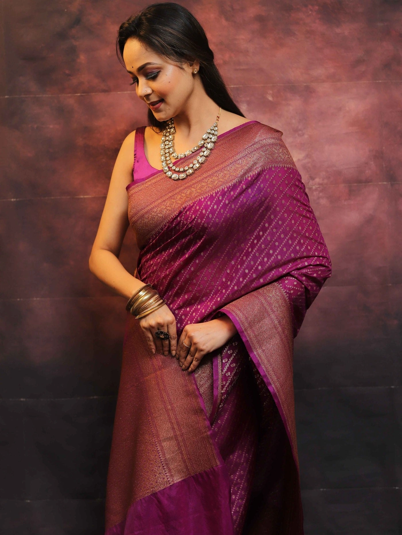 Pure Banarasi Soft Silk Saree with Stunning Copper Zari Weaving-Maroon-3