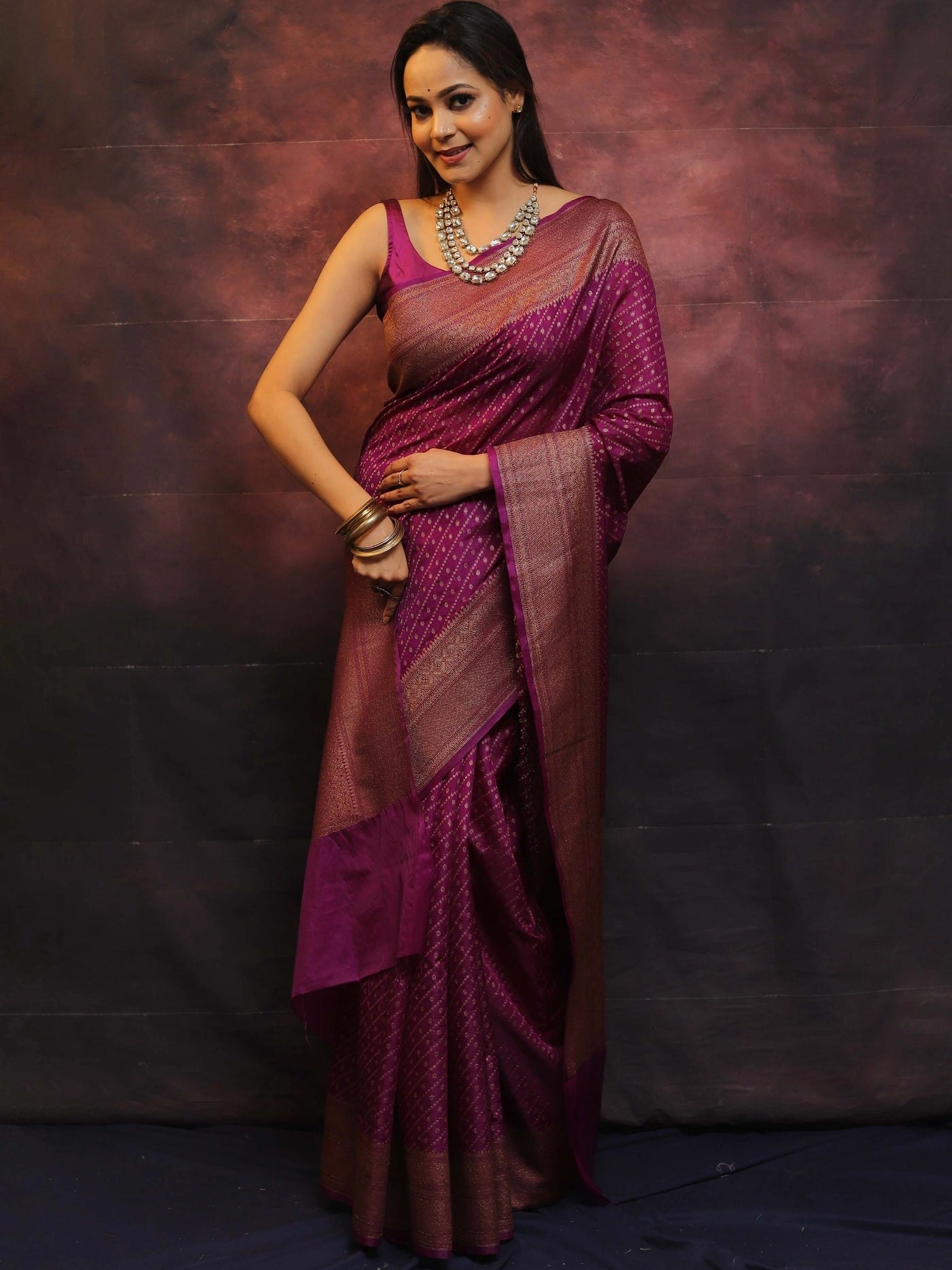 Pure Banarasi Soft Silk Saree with Stunning Copper Zari Weaving-Maroon-5