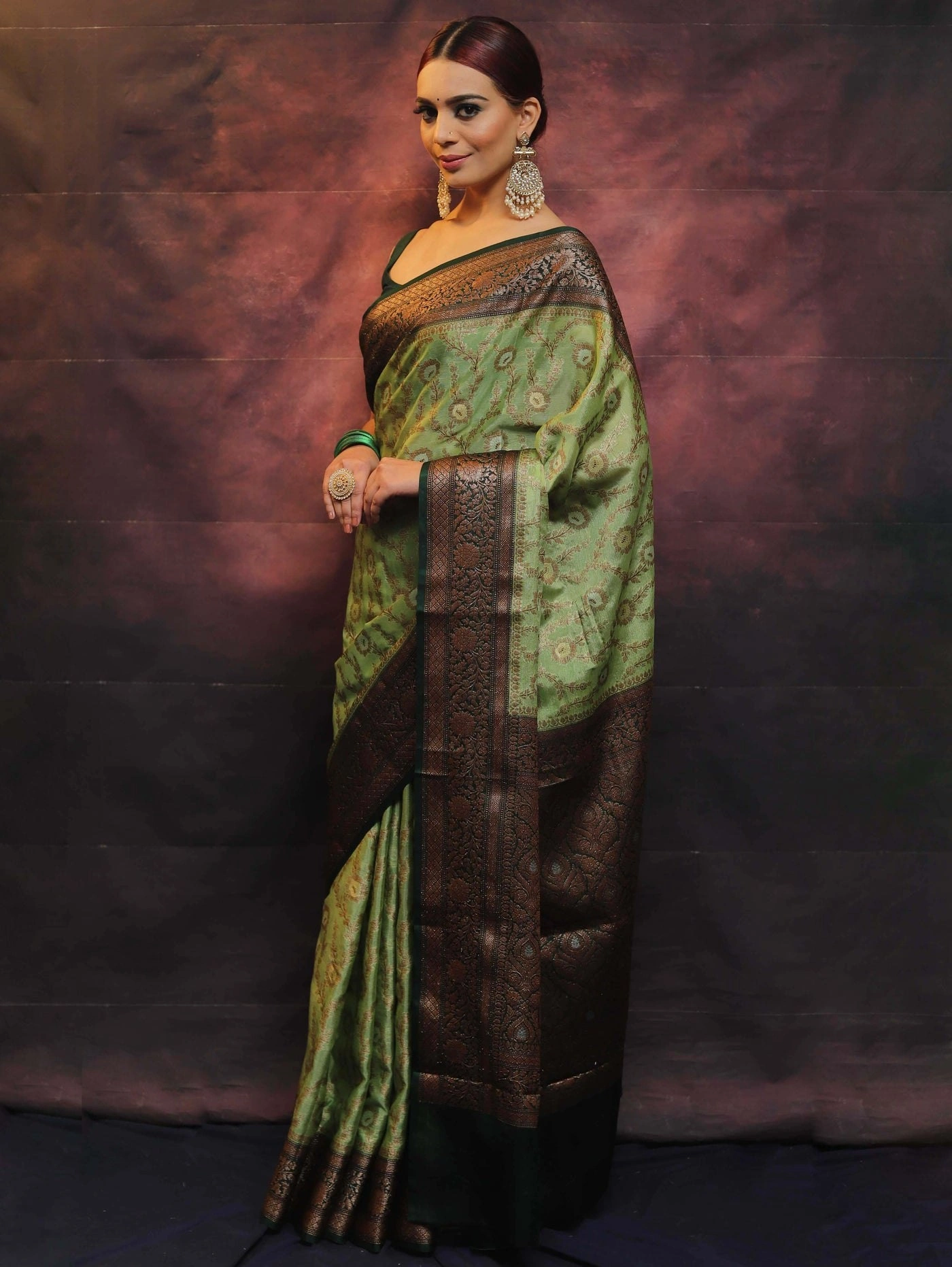 Pure Banarasi Soft Silk Saree with Stunning Copper Zari Weaving-RAL-352-Green