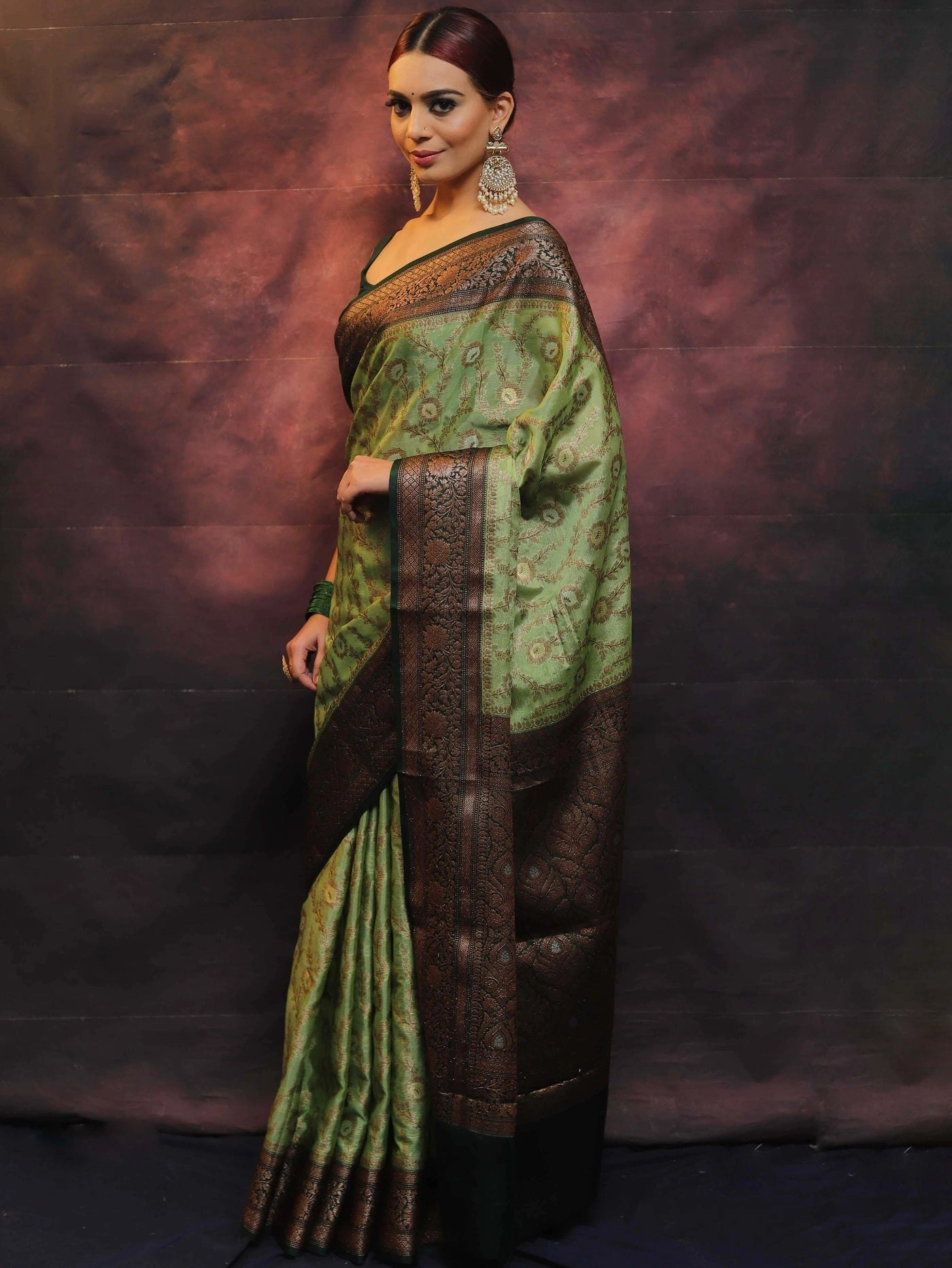 Pure Banarasi Soft Silk Saree with Stunning Copper Zari Weaving-Green-3