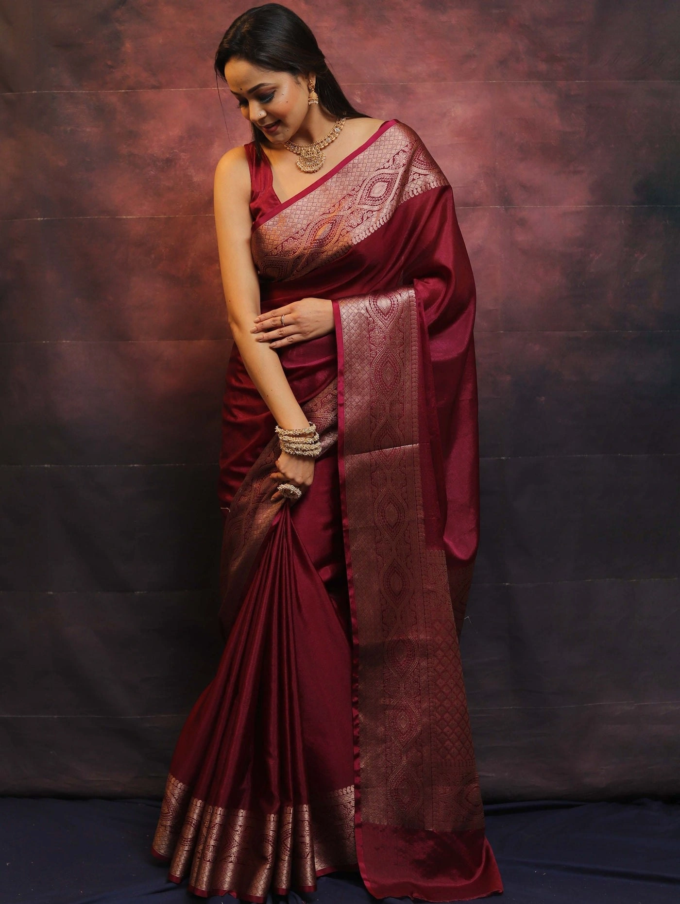 Pure Banarasi Soft Silk Saree with Stunning Copper Zari Weaving-RAL-354-Red