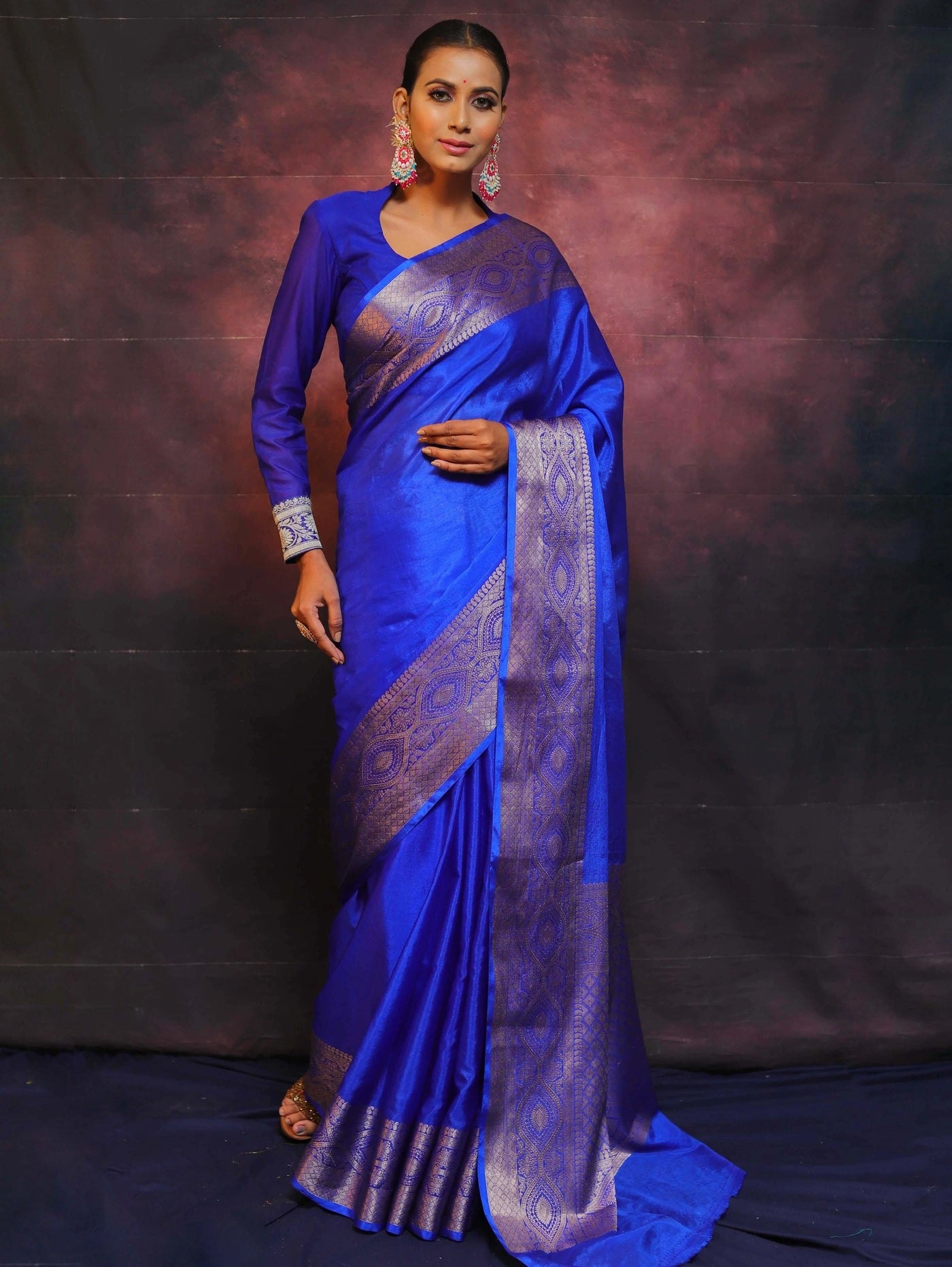 Pure Banarasi Soft Silk Saree with Stunning Copper Zari Weaving-RAL-354-Blue