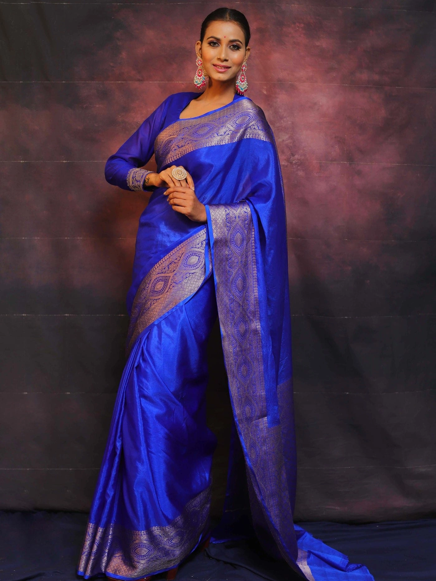 Pure Banarasi Soft Silk Saree with Stunning Copper Zari Weaving-Blue-3