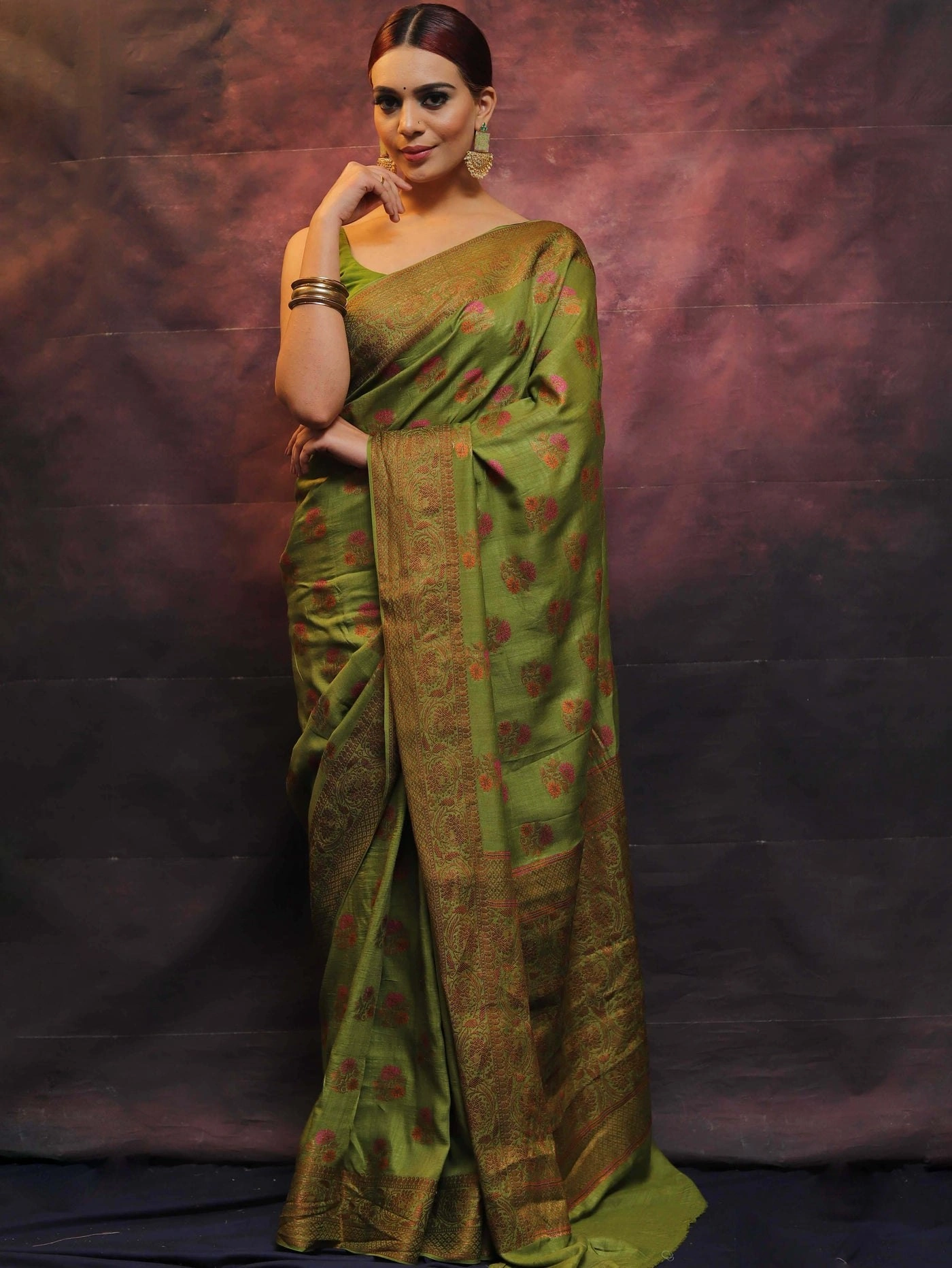 Pure Banarasi Soft Silk Saree with Copper Zari Weaving-RAL-355-Pista