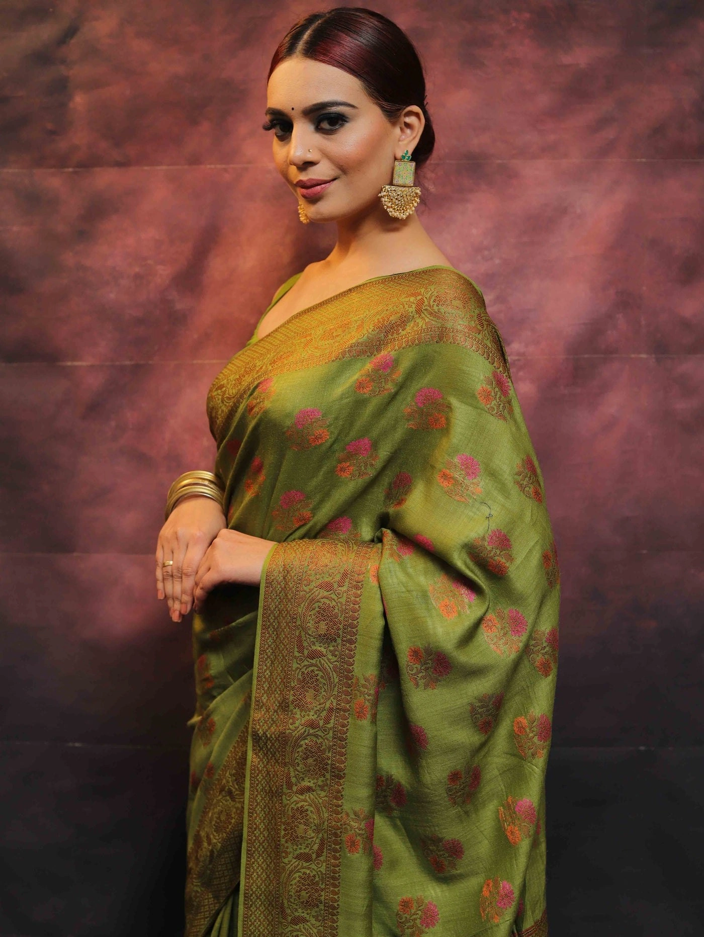 Pure Banarasi Soft Silk Saree with Copper Zari Weaving-Pista-2