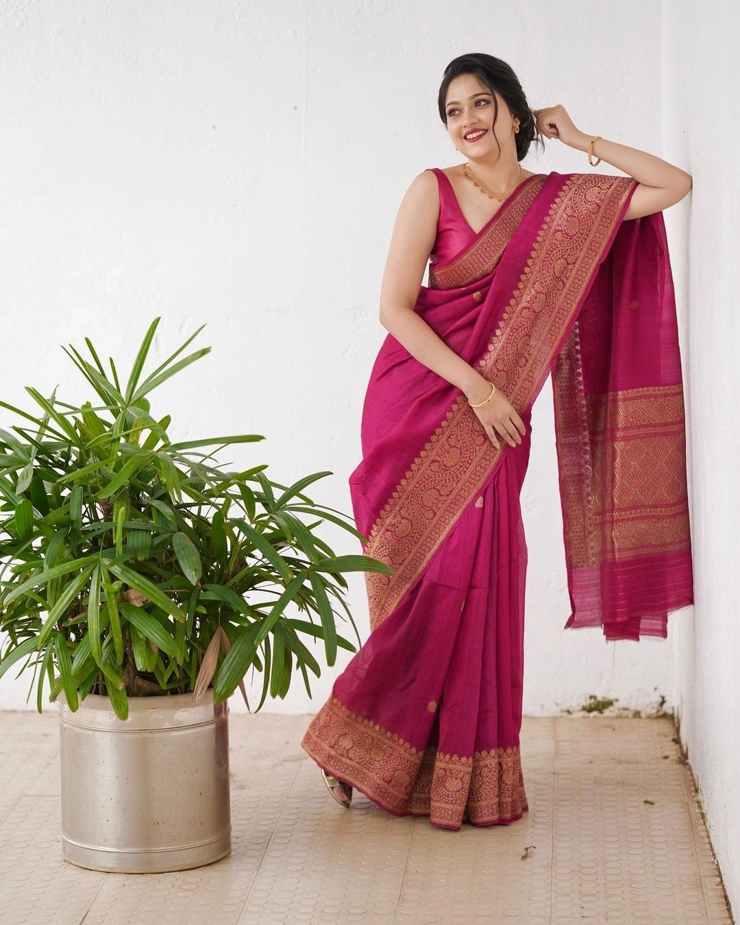 Pure Banarasi Soft Silk Saree with Copper Zari Weaving-RAL-360-Red