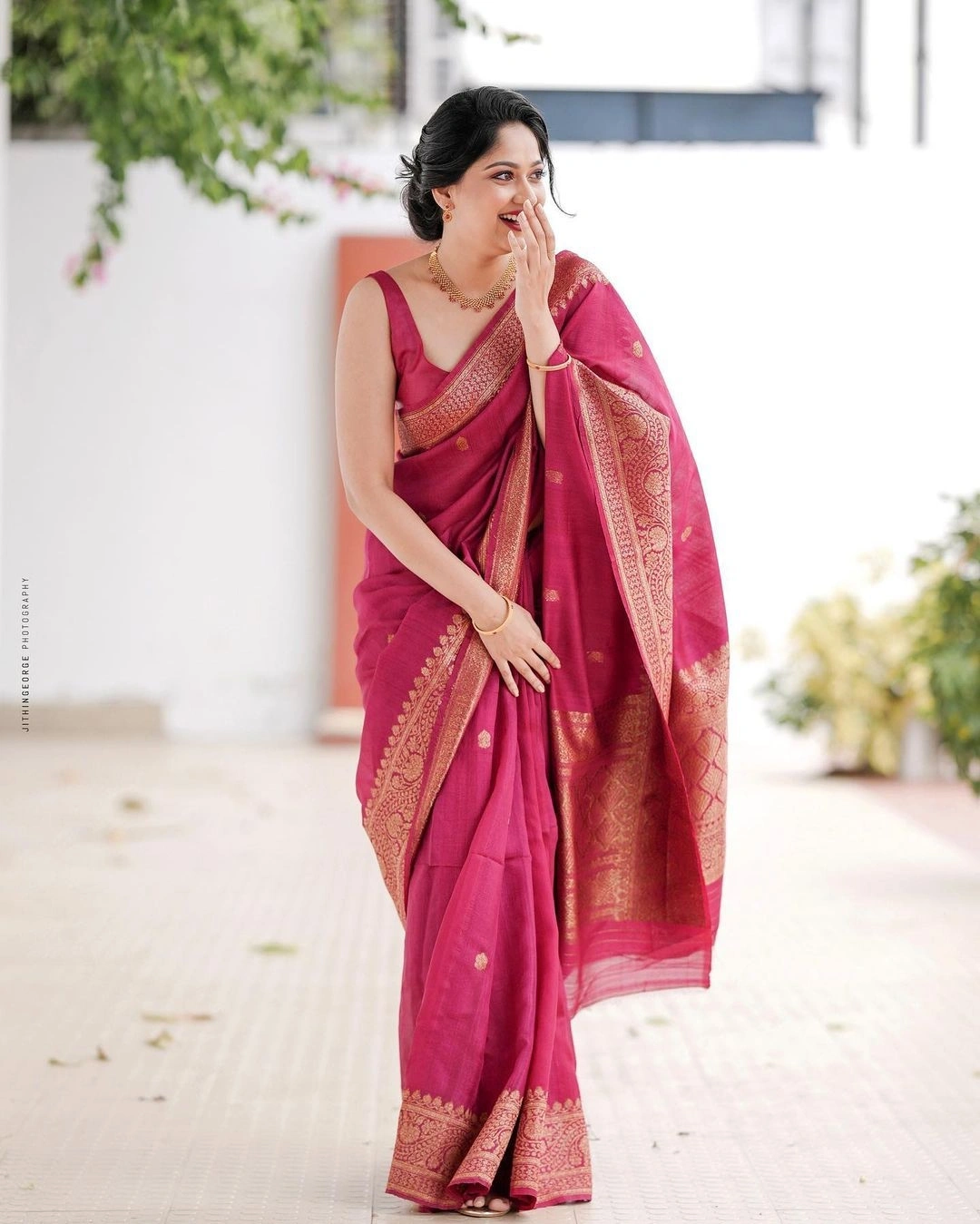 Pure Banarasi Soft Silk Saree with Copper Zari Weaving-Red-1