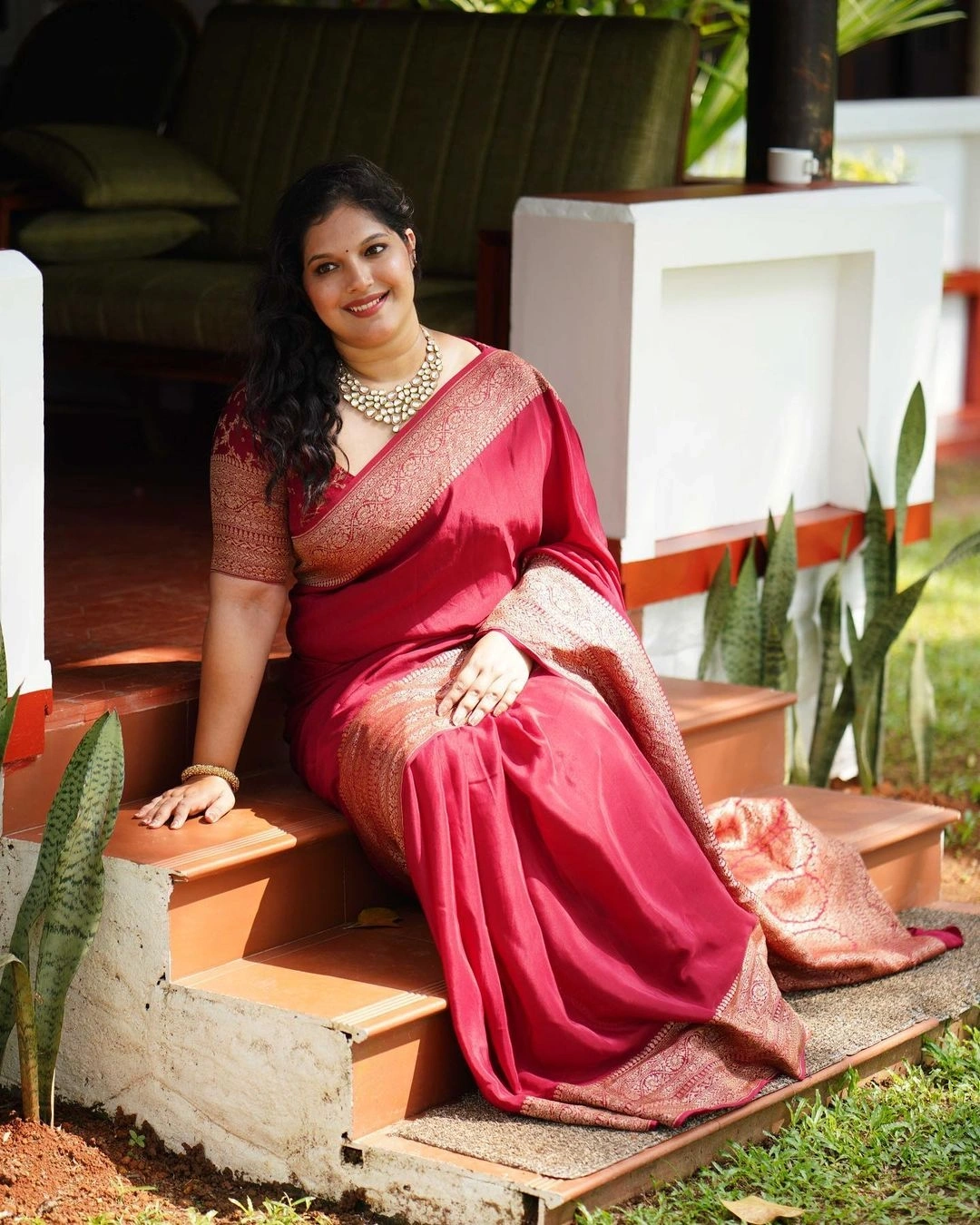 Pure Banarasi Soft Silk Saree with Copper Zari Weaving-Red-3