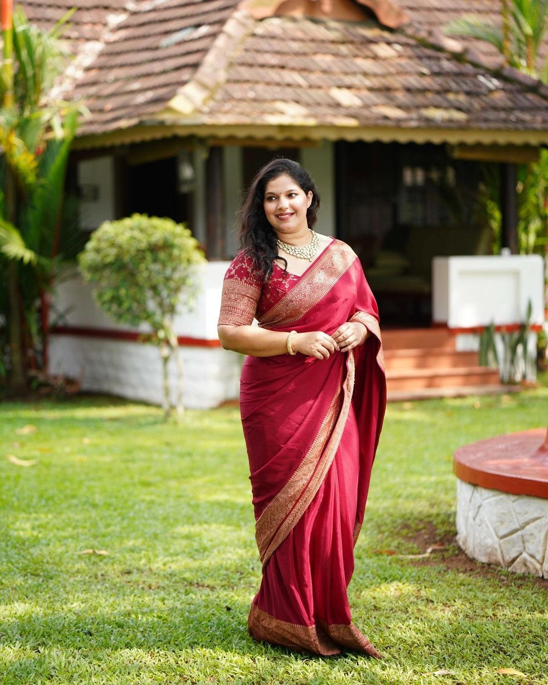 Pure Banarasi Soft Silk Saree with Copper Zari Weaving-Red-5