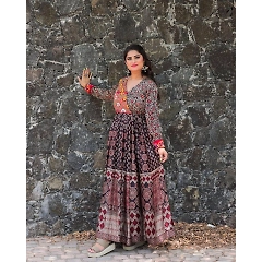 Printed Rayon Gown with Real Mirror Work