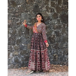 Printed Rayon Gown with Real Mirror Work