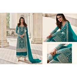 Embroidered Faux Georgette Outfit with Mirror Work - Multiple Colors