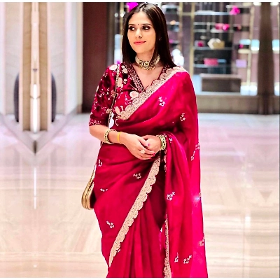 YNF Beautiful Embroidered Organza Saree with Lace Border and Designer Blouse