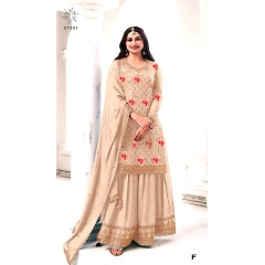 Heavy Chinon Embroidered Semi-Stitched Dress - 44 Inch