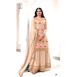Heavy Chinon Embroidered Semi-Stitched Dress - 44 Inch