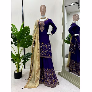 Chinon Silk Designer Suit Set with Sequin & Thread Work