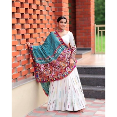 Printed Crepe Lehenga with Real Mirror Work - Semi Stitched