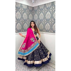 Gold Printed Maslin Lehenga with Georgette Dupatta