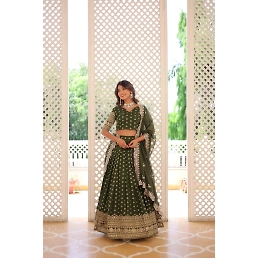 Pure Viscose Jacquard Lehenga Set with Stunning Embroidery - 3 Colors