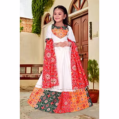Printed Chanderi Lehenga Set with Heavy Lace and Dupatta