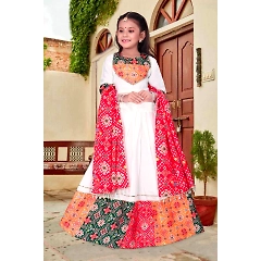 Printed Chanderi Lehenga Set with Heavy Lace and Dupatta