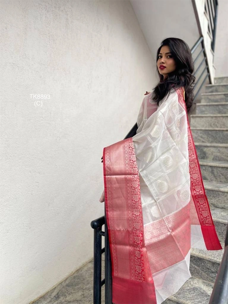 Enchanting Organic Banarasi Sarees: Light, Breathable, Perfect for Indian Weddings-White-2