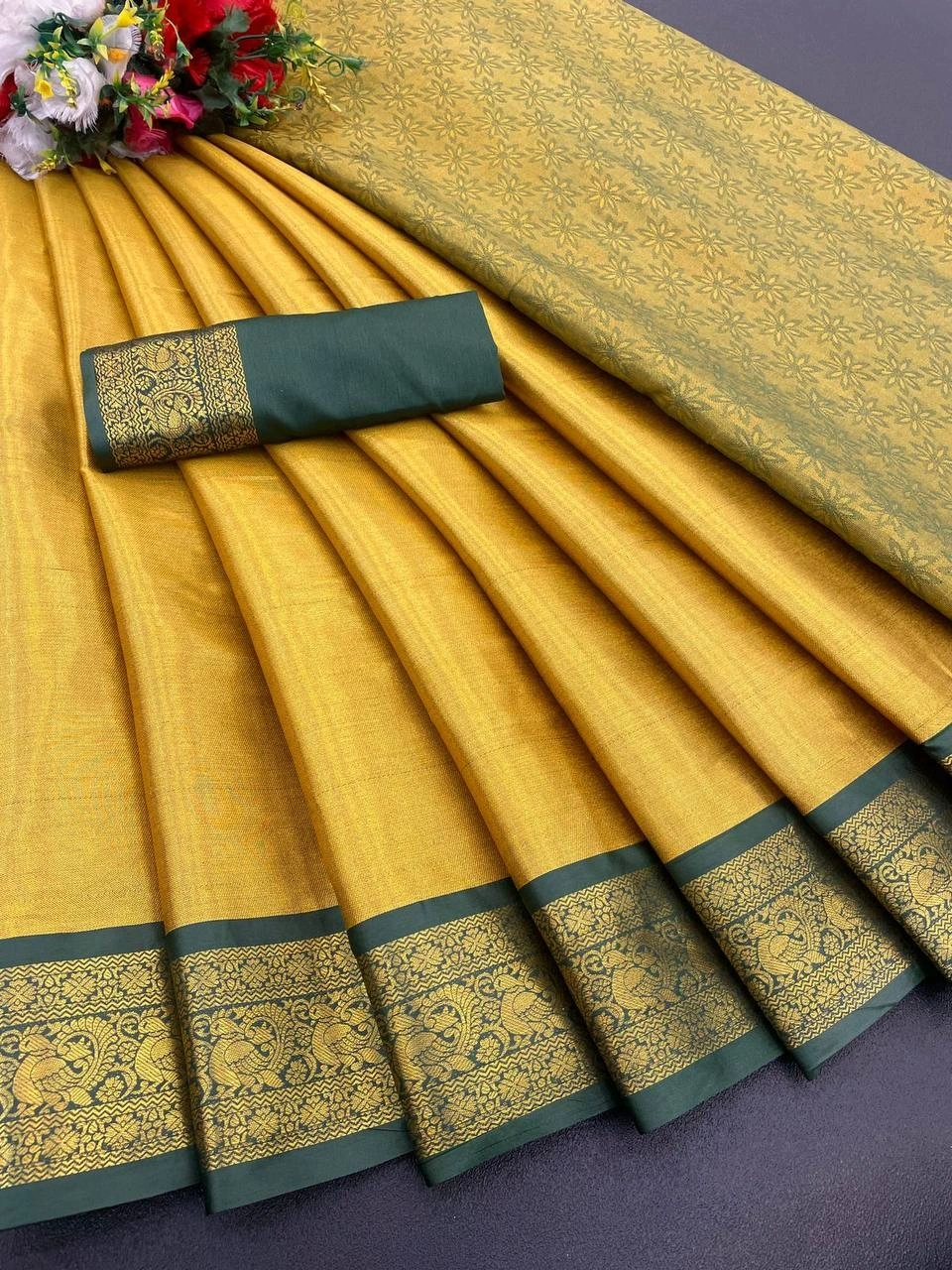 Exclusive Pure Upada Soft Silk Saree with Gold Peacock Design-RVR-03-Yellow