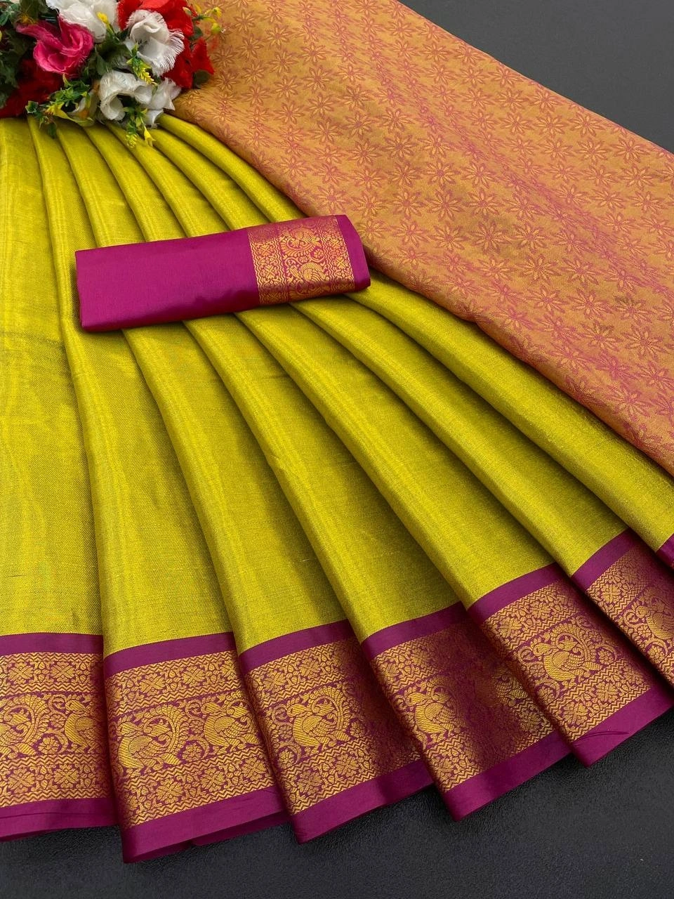 Exclusive Pure Upada Soft Silk Saree with Gold Peacock Design-RVR-03-Mustard