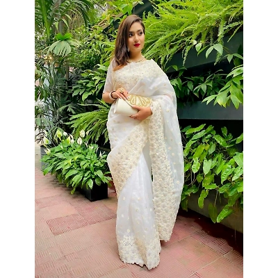 YNF Embroidered Khadi Silk Saree Set - Stunning and Elegant