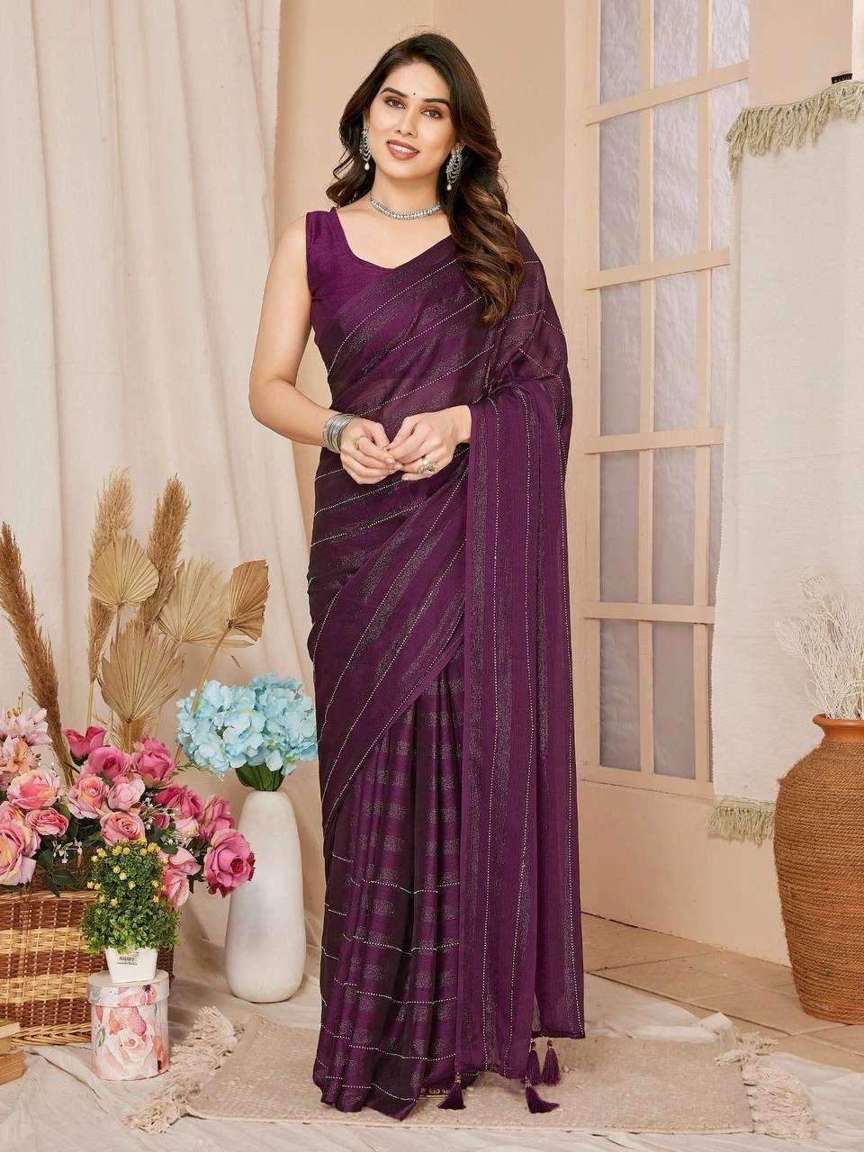 Rimzim Silk Bombay Sarees with Mono Banglory Blouse-RVL-08-Wine