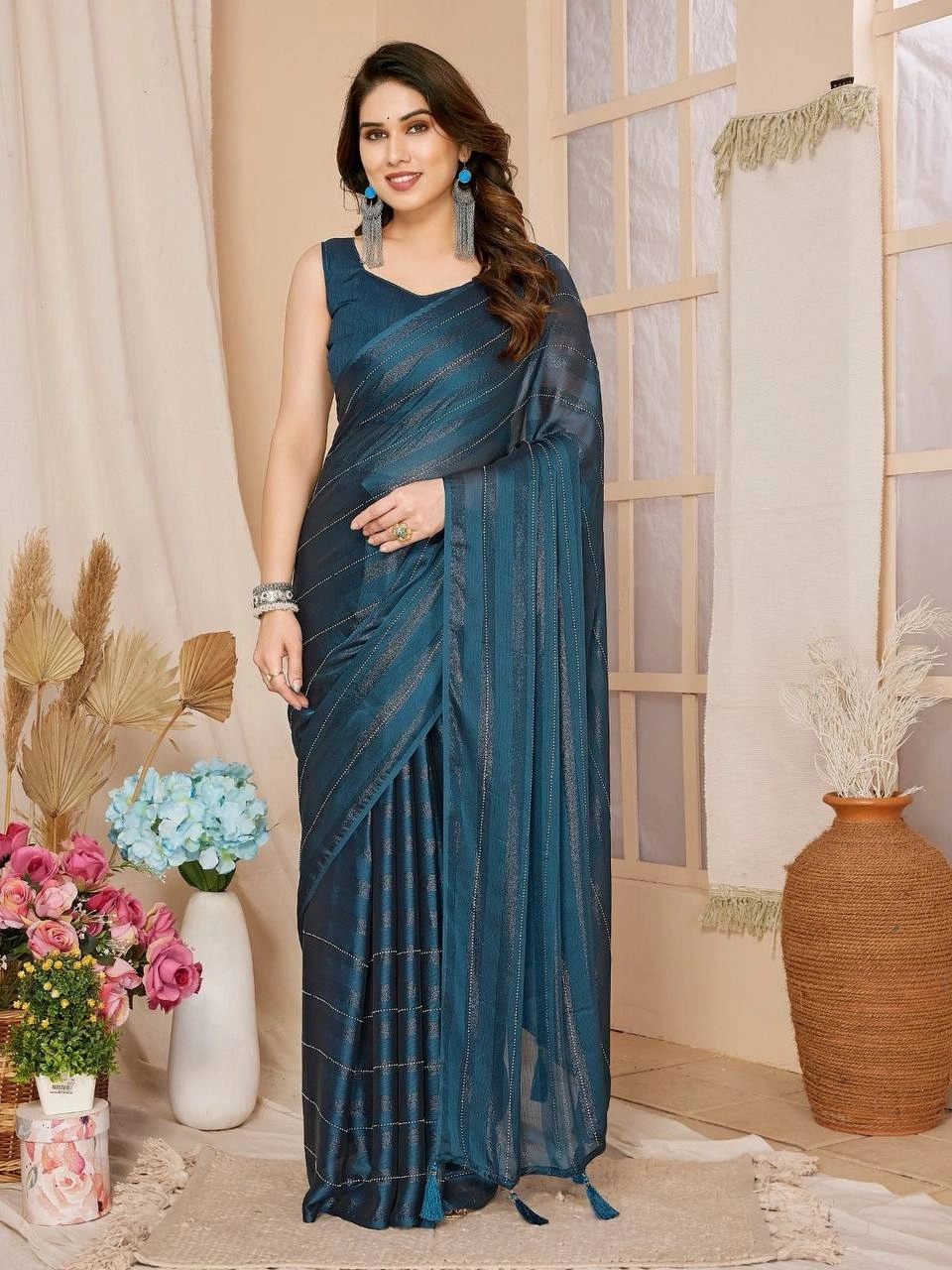 Rimzim Silk Bombay Sarees with Mono Banglory Blouse-RVL-08-PeacockBlue