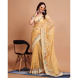 YNF Stunning Embroidered Taby Silk Organza Saree with Matching Blouse