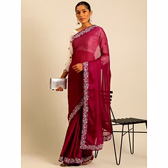 Premium Embroidered Silk Saree with Matching Blouse - 4 Colors