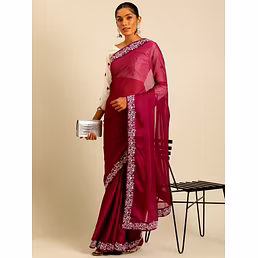 Premium Embroidered Silk Saree with Matching Blouse - 4 Colors