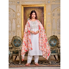 Pure Viscose Chanderi Embroidered Kurta Set with Silk Dupatta