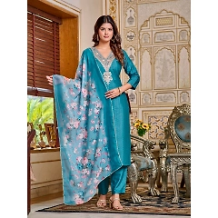 Embroidered Viscose Kurti with Printed Silk Dupatta